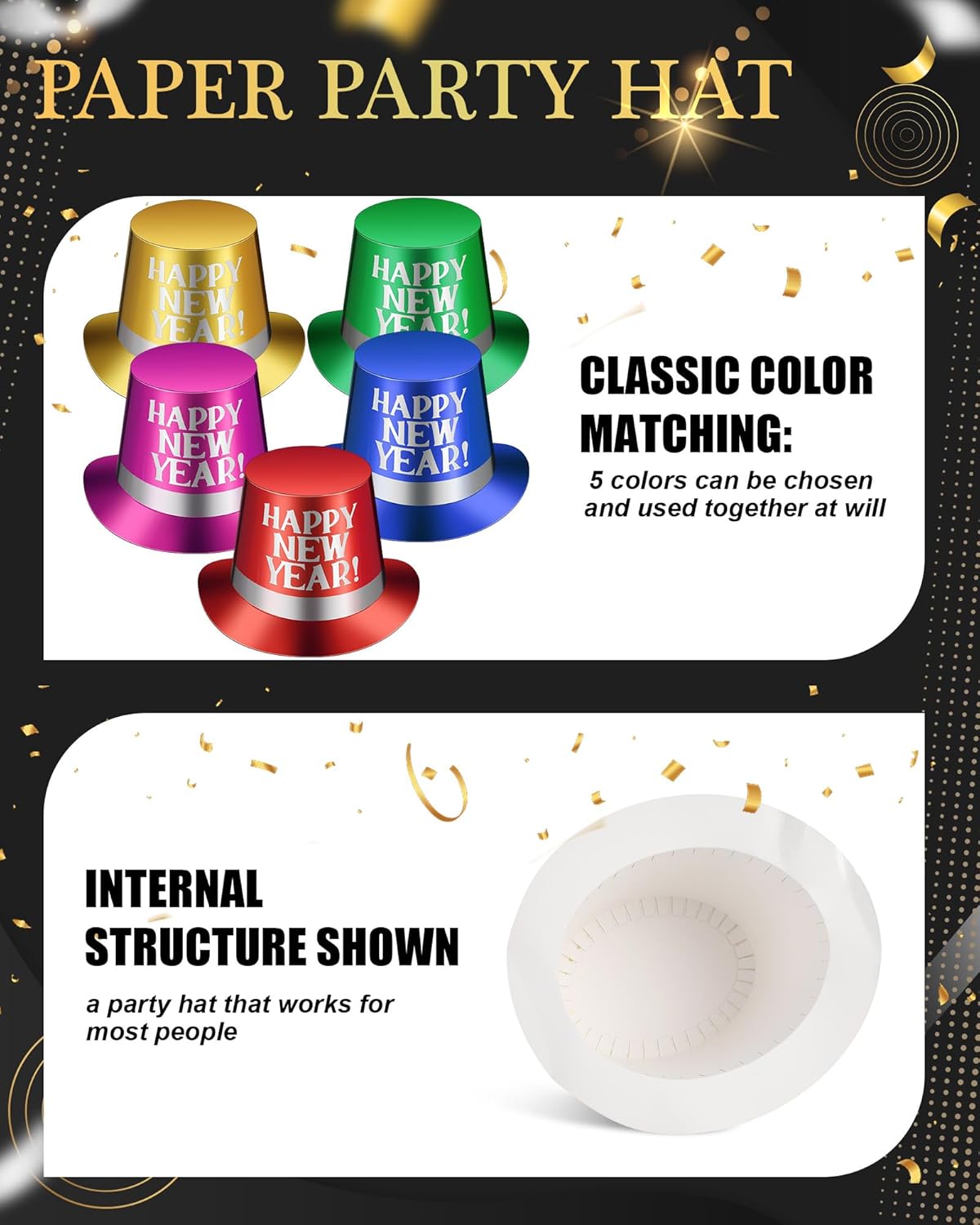 75 Pcs New Year Eve Party Supplies 2026 Midnight Party Decorations Includes Top Hats, Headband Tiara, Colorful Leis, Squawkers, Blowouts for Eve Supplies