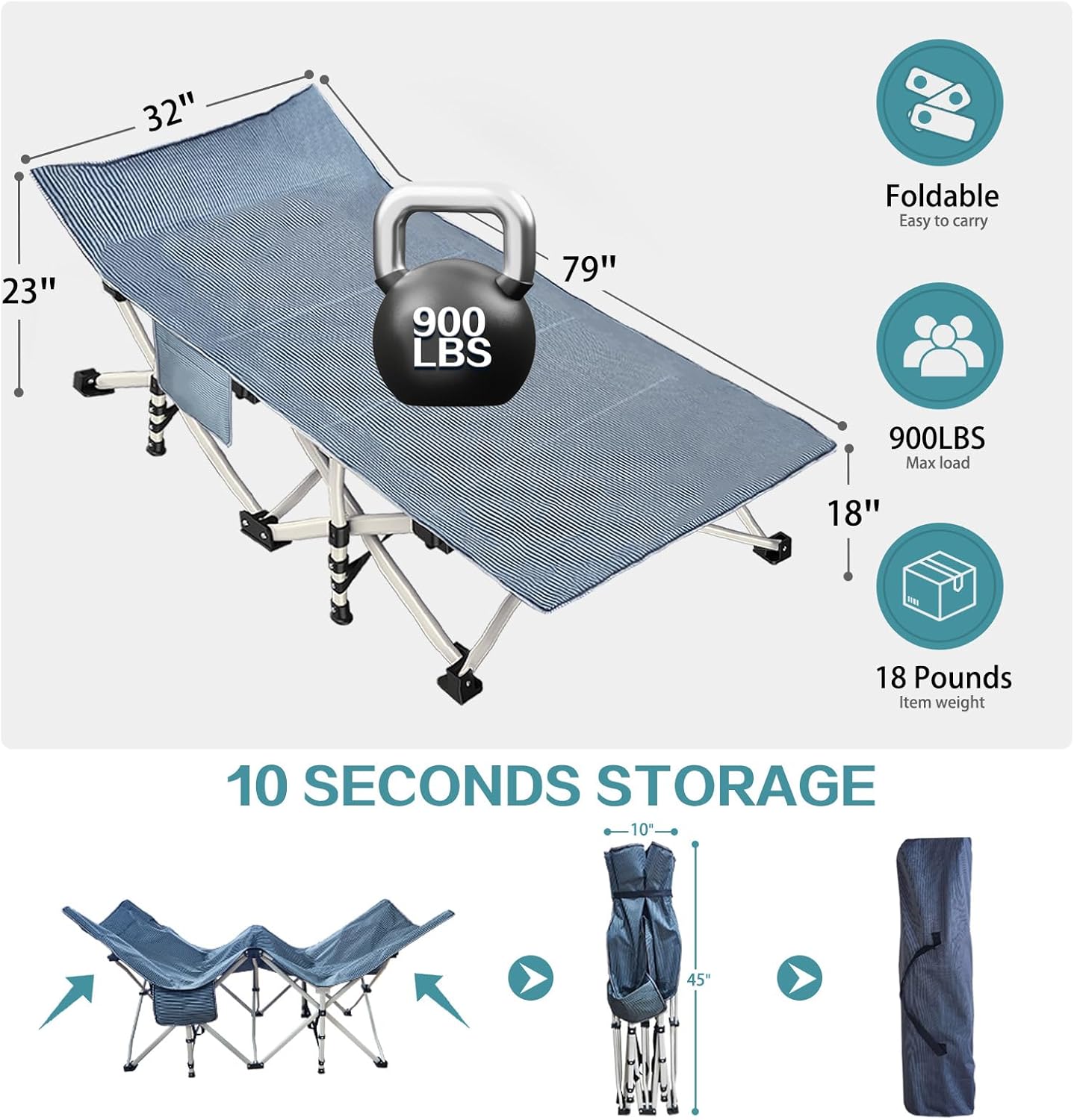 XXL Camping Cots 2 Pack 32In Extra Large Sleeping cots with Comfortable Mattress Oversize Camping Bed for Adults Cots Include Carry Bag for Adults Portable Cot Easy to Set Up Indoor Outdoor Office Nap