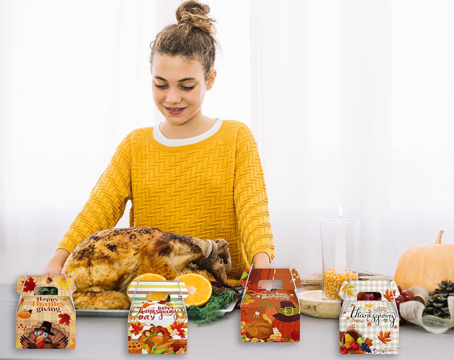 Threetols 12 Pack Thanksgiving Treat Boxes, Orange Pumpkin Fall Gift Boxes Autumn Turkey Maple leaf Foldable Boxes Thanksgiving Party Favor Boxes Harvest Candy Gift Wrap Boxes for Fall Party Supplie - Image 5