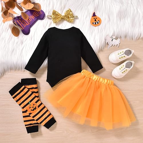 Miniatura 2 de Baby Girl Halloween Costumes My 1st Halloween Outfits Romper+ Tutu Skirt+ Striated Leg Warmer+ Bunny Headband Outfit Set