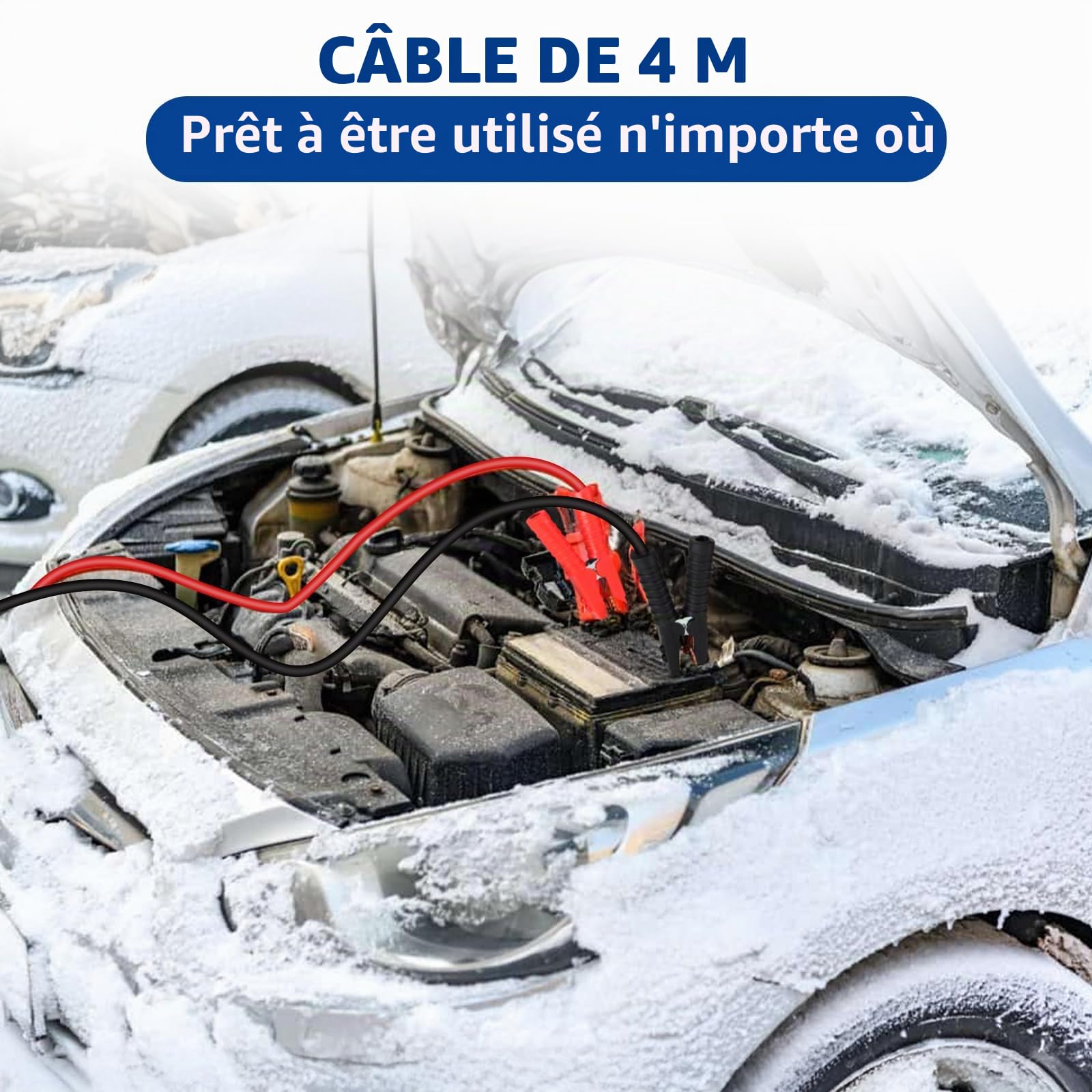 SWAWIS Cable de Demarrage Voiture 4m 50mm² 3000A 12 V/24 V Câbles Batterie pour Transfert Fiable - Pinces Isolées Sécurisées - Jumpstarter avec Sac de Transport pour Voiture,Camion