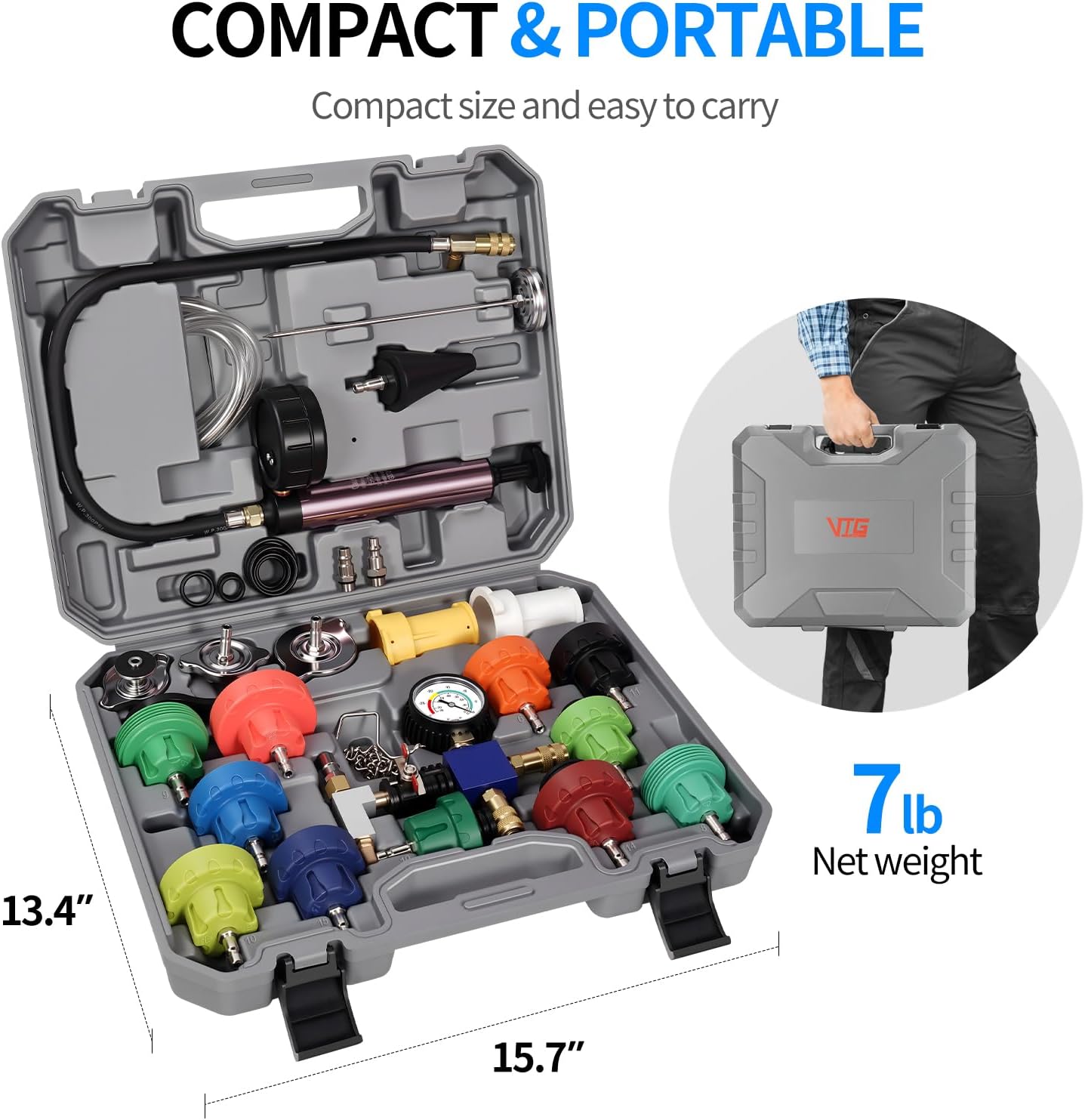 25PCS Coolant Pressure Tester & Vacuum Refill Kit,Radiator Pump Pressure Tester Kit for Automotive Cooling System Water Tank Leakage Detection