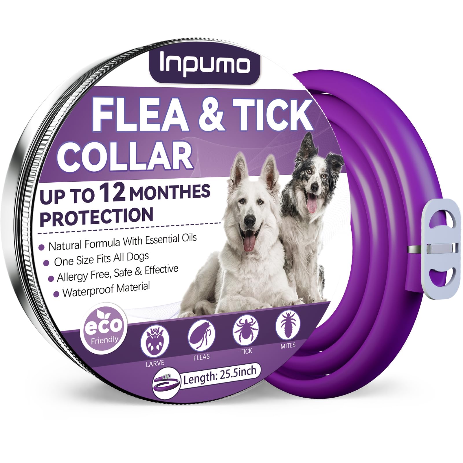 Collar Antiparasitario Perros, Protección de 12 Meses Collar Antipulgas Natural para Perros, Collar Antipulgas Impermeable Ajustable para Perros Pequeños, Medianos y Grandes（1 Pack）