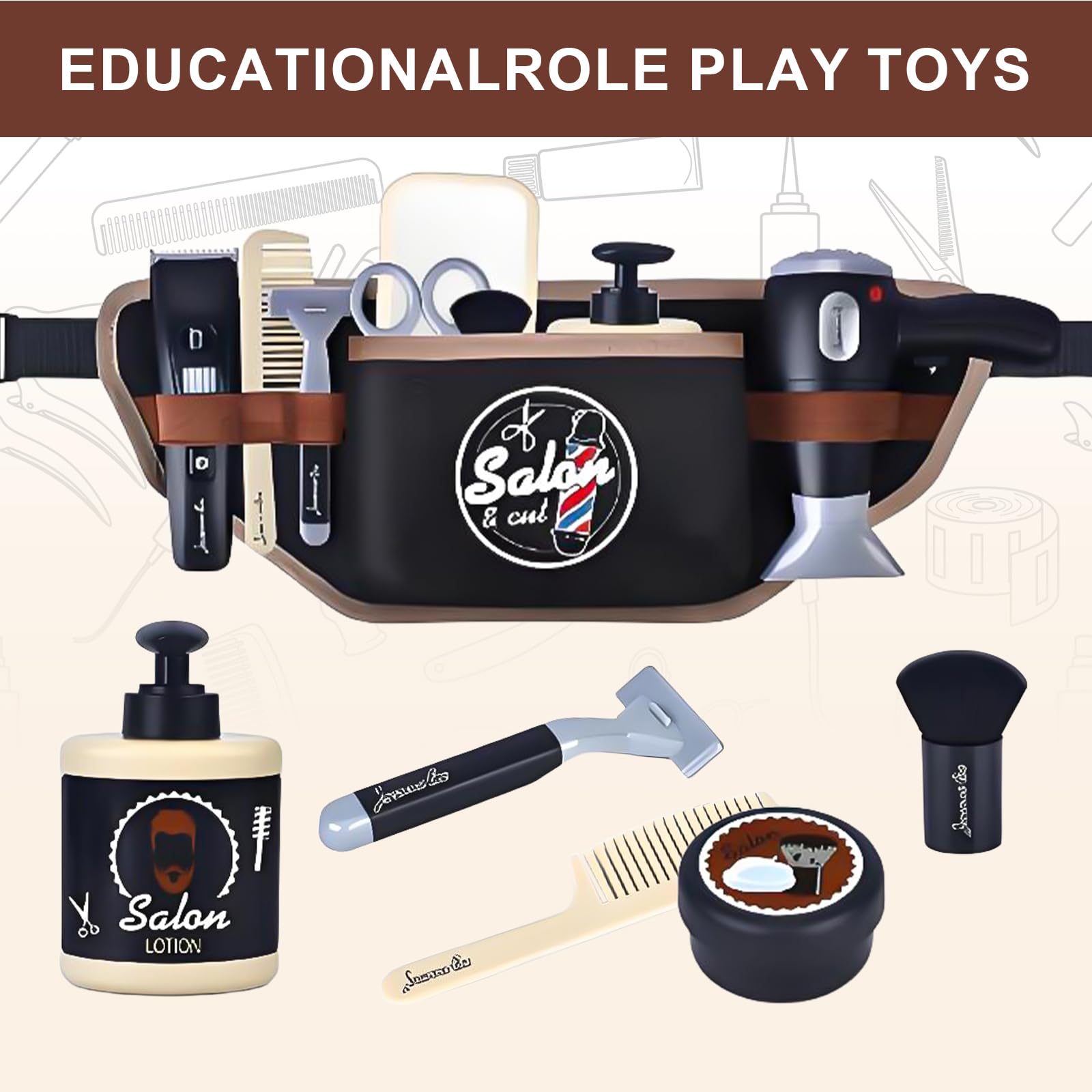 Hairdresser Role Play for Kids,Barber Set including Storage Box, 10 PCS Pretend Play Hairdressing Kit - Image 3