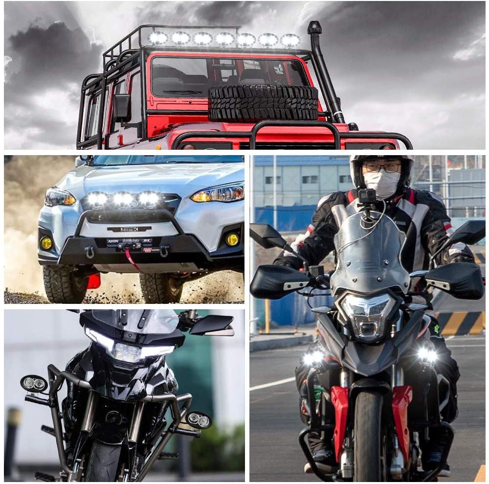 Biqing Faretti Moto Supplementari,20W Faretti LED Moto Fuoristrada Lampada da Lavoro Fendinebbia per Moto Camion Trattori SUV ATV Barca 12V/24V Con Bianco Angel Eyes