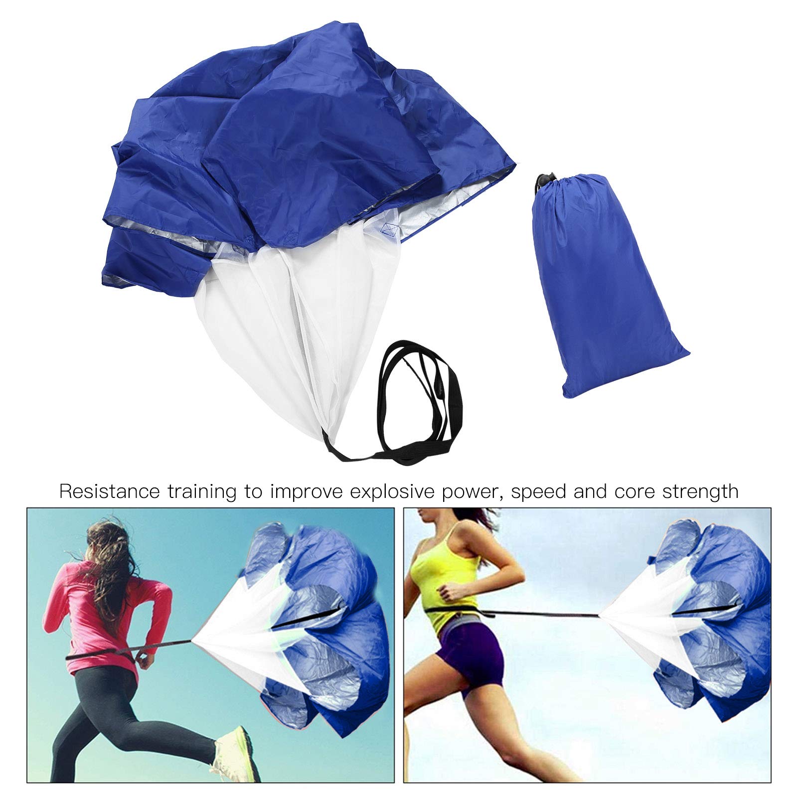 QANYEGN Training Parachute, Carry Bag Running Speed Parachute with Tunable Strap, Chute Resistance for Kids Youth and Adults (Blue)