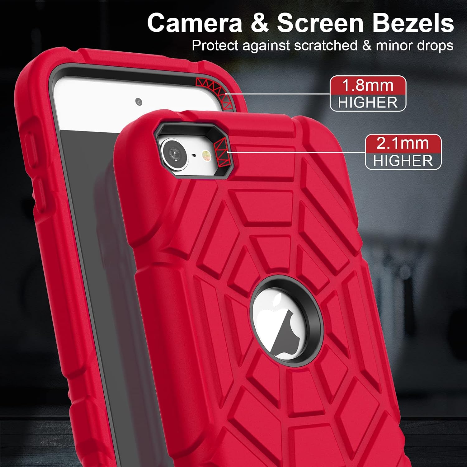 Grifobes 3-in-1 Heavy Duty Shockproof Rugged Protective Cover for iPod Touch 7/6/5 Case for Kids Children (Red+Black)