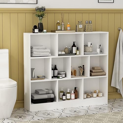 Miniatura 7 de AIEGLE Estantería de 10 cubos, estantería de madera de 3 niveles, armario de exhibición de pie para el dormitorio de los niños, organizador de