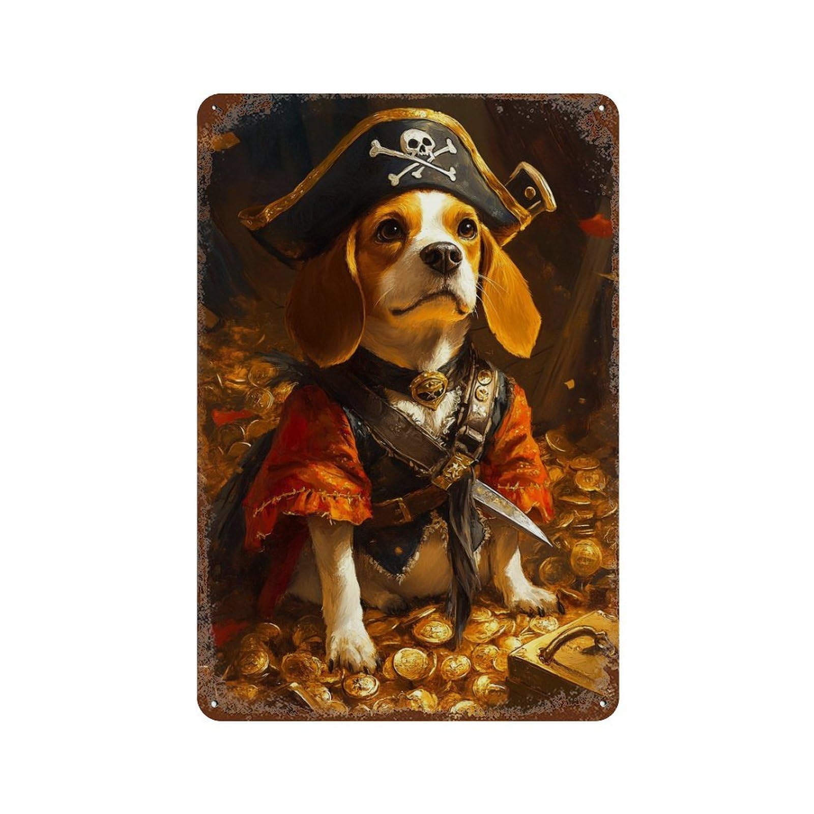 Garage Style Pirate Dog Treasure Chest-2 Rusty Metal Tin Sign 11.8"x7.9", Classic Wall Plaque for Bar And Workshop