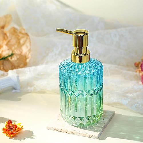 Miniatura 2 de Dispensador de jabón con bomba, dispensador de jabón líquido recargable para encimera de baño, fregadero de cocina (verde azulado)