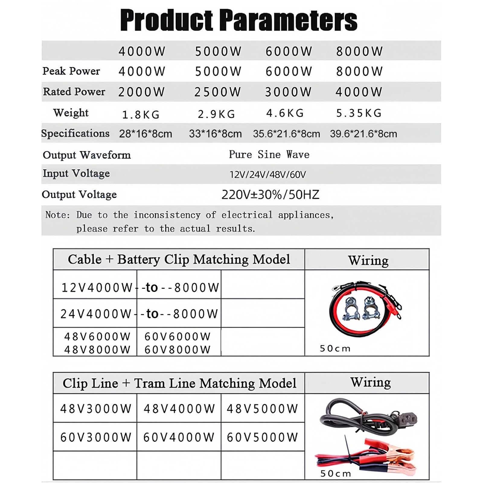 Inversor de Potencia de Onda Sinusoidal Pura, Inversor de Potencia de 5000W 6000W 8000W, Convertidor de Voltaje de 12V/24V/48V/60V a 110V/220V, para RV, Camping, Solar,8000W-12V