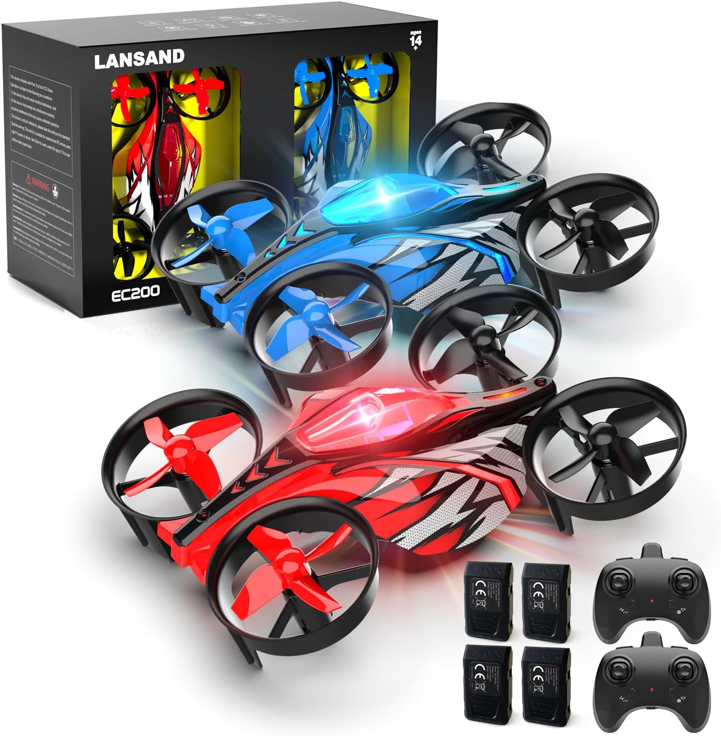 LANSAND 2Pack Mini Drones for Kids,Beginners,Adults, Small RC Drone Quadcopter with 2-In-1 Race and Fly Mode,LED Light,Altitude Hold,3D Flip,4 Batteries,Stress Relief for Adult,Toy Gift for Boys Girls : Toys & Games