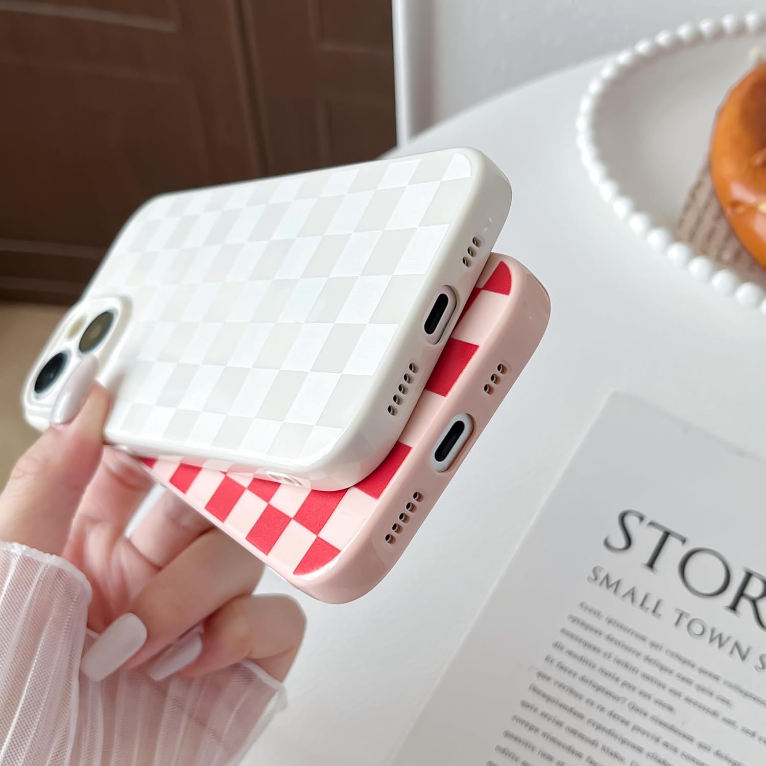 Yeddabox Compatible for iPhone 14 Case with Magsafe Checkered Checkerboard Magnetic Phone Case Full Camera Protection Soft TPU Shockproof Cover for Women Girls - White - Image 5