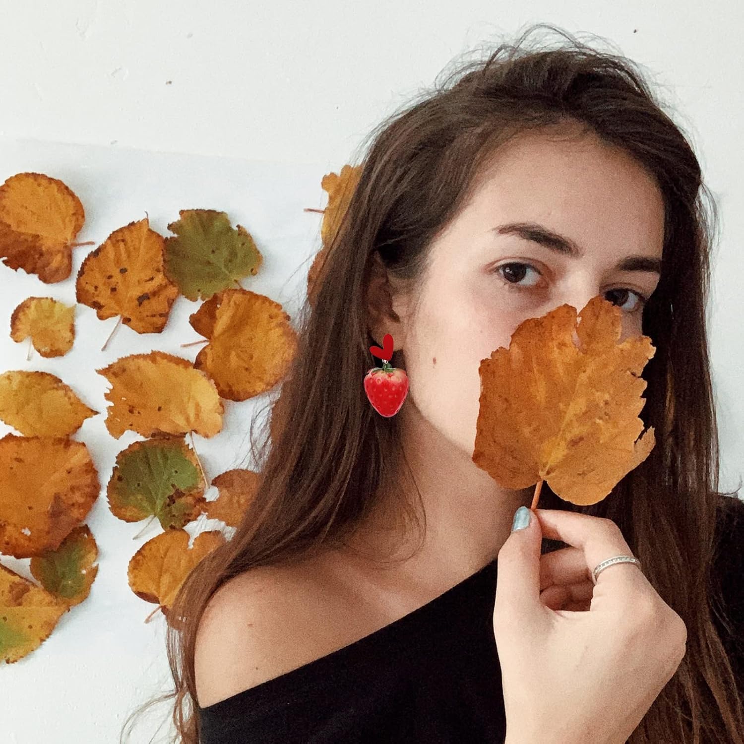 Cute Fruit Strawberry Dangle Earrings,Acrylic Strawberry Love Heart Drop Earrings Sweet Stud Earrings Jewelry for Women - Image 2