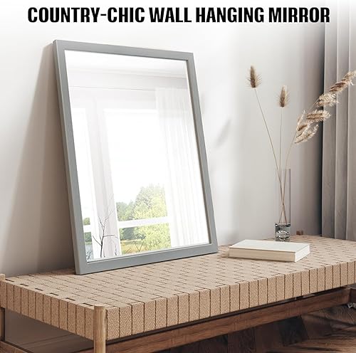 Miniatura 3 de VASUHOME Espejo de madera rústica para pared, 20 x 28 pulgadas, espejo de decoración de granja hecho a mano, perfecto para baño, dormitorio,