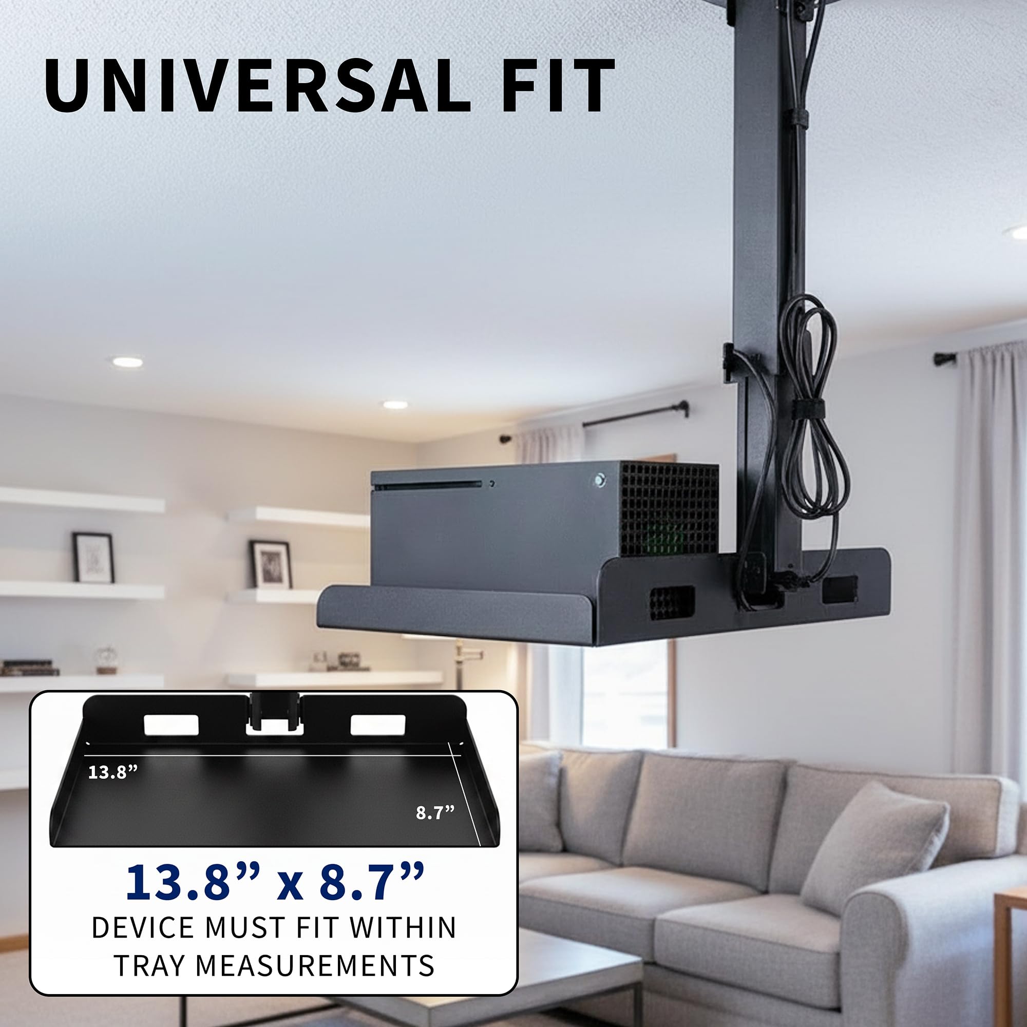 VIVO Supporto universale per proiettore allungabile a soffitto, proiezione regolabile in altezza, installazione senza fori, instradamento cavi nascosti, nero, MOUNT-VP08B