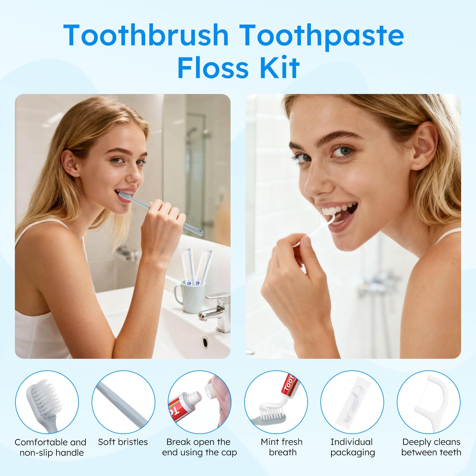 I kit igienici e i kit convenienza alla rinfusa presentano una confezione individuale a doppia tenuta. I kit di igiene personale sono adatti per hotel, campeggio, uso domestico e viaggi