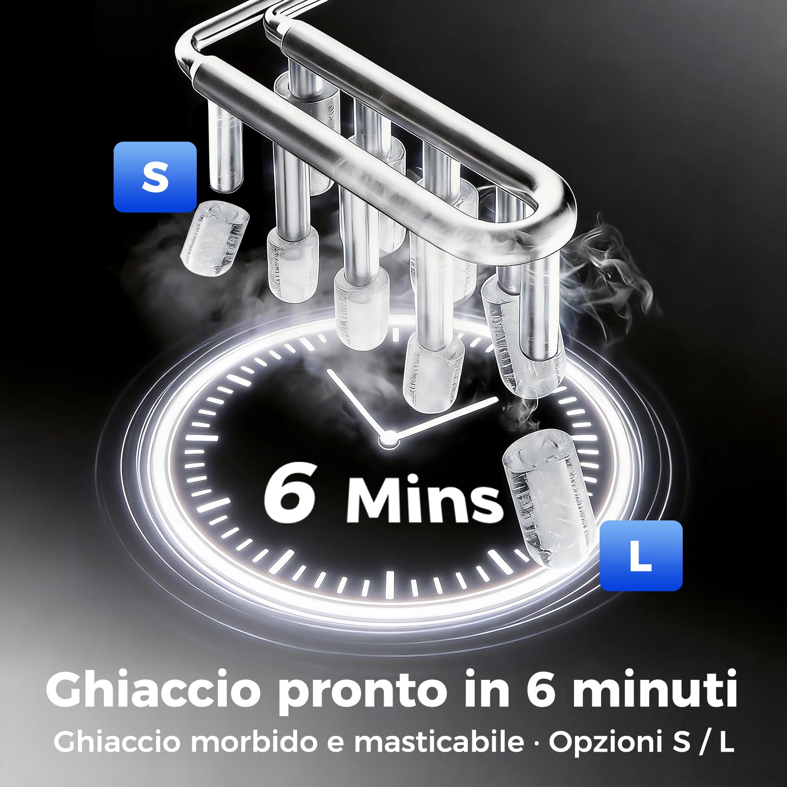 YASHE Macchina per cubetti di ghiaccio per piano di lavoro, cubetti di ghiaccio sferici in 2 misure, 9 cubetti di ghiaccio in 6 minuti, 26 libbre di ghiaccio al giorno, autopulente portatile con