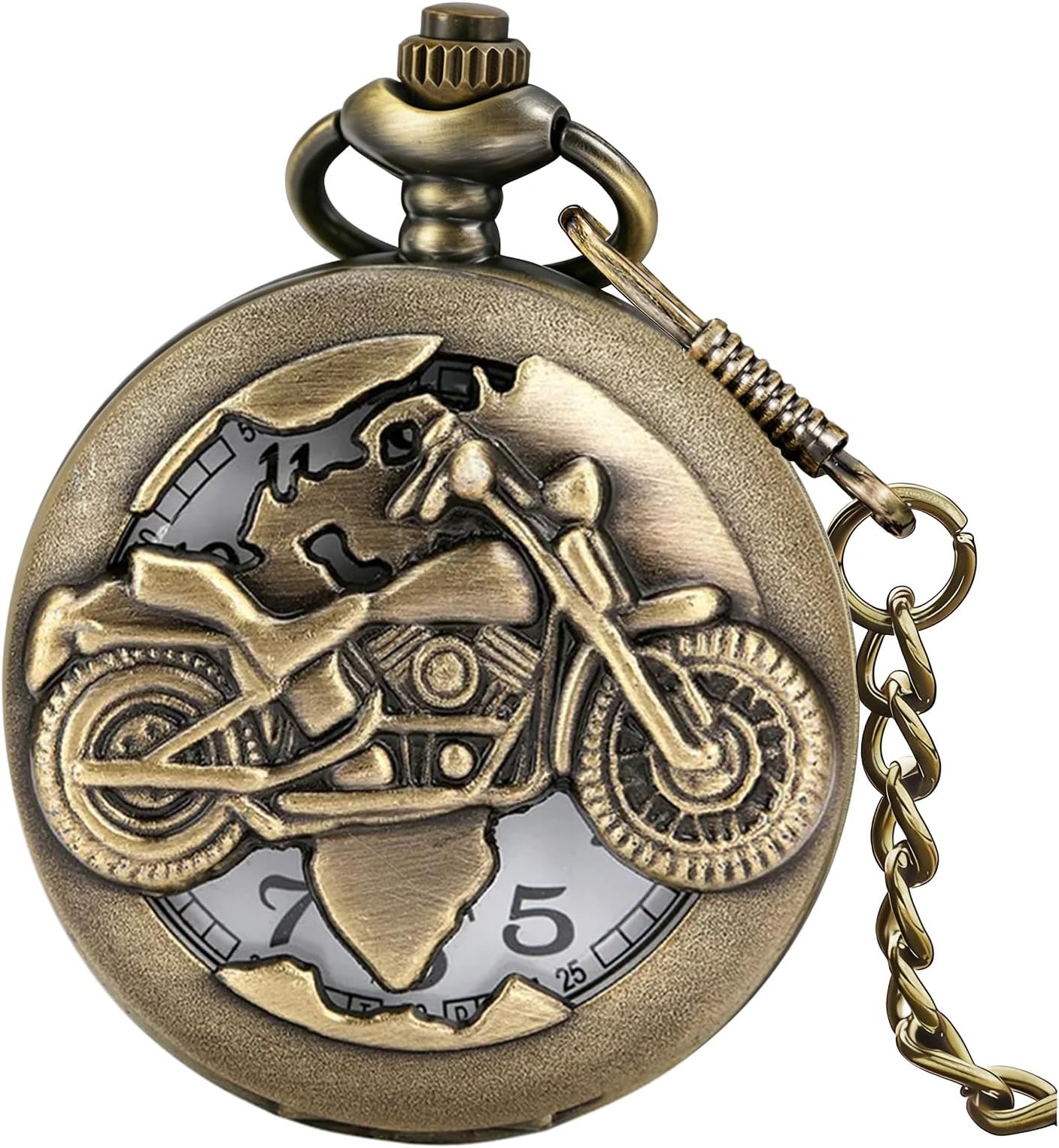 Vintage Punk Motorcycle Pocket Watch Quartz Bronze Steam Train Pocket Watch Men Women Gift for Christmas Birthday