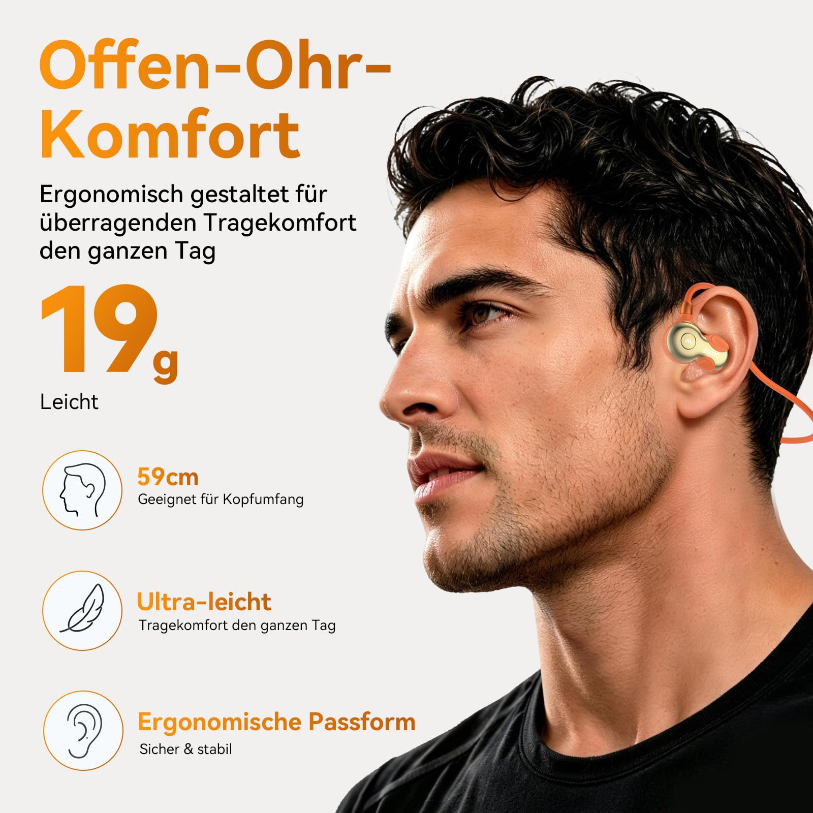 OHAYO Open Ear Kopfhörer Bluetooth, Kopfhörer Joggen, Bluetooth 6.0, Wasserdicht nach IPX7, 10h Laufzeit, Wiegt Nur 19 g, Ideal für Sport – Laufen, Radfahren, Autofahren, Wandern und Bergsteigen
