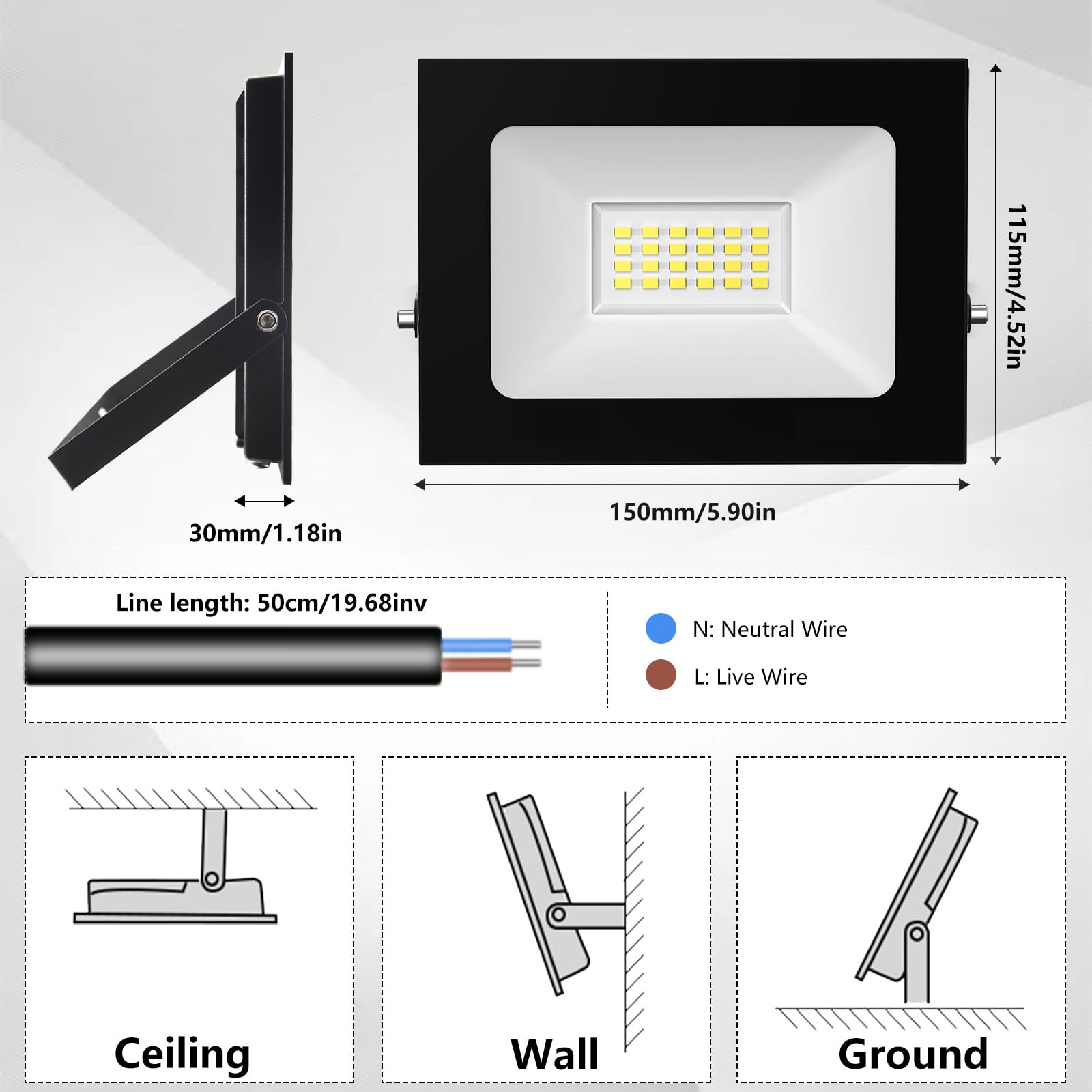 LoyalProiettore 12V DC, 20W LED, IP65 impermeabile, 6000K bianco freddo, 2000LM, ideale per giardino, terrazza, garage, 2 pezzi