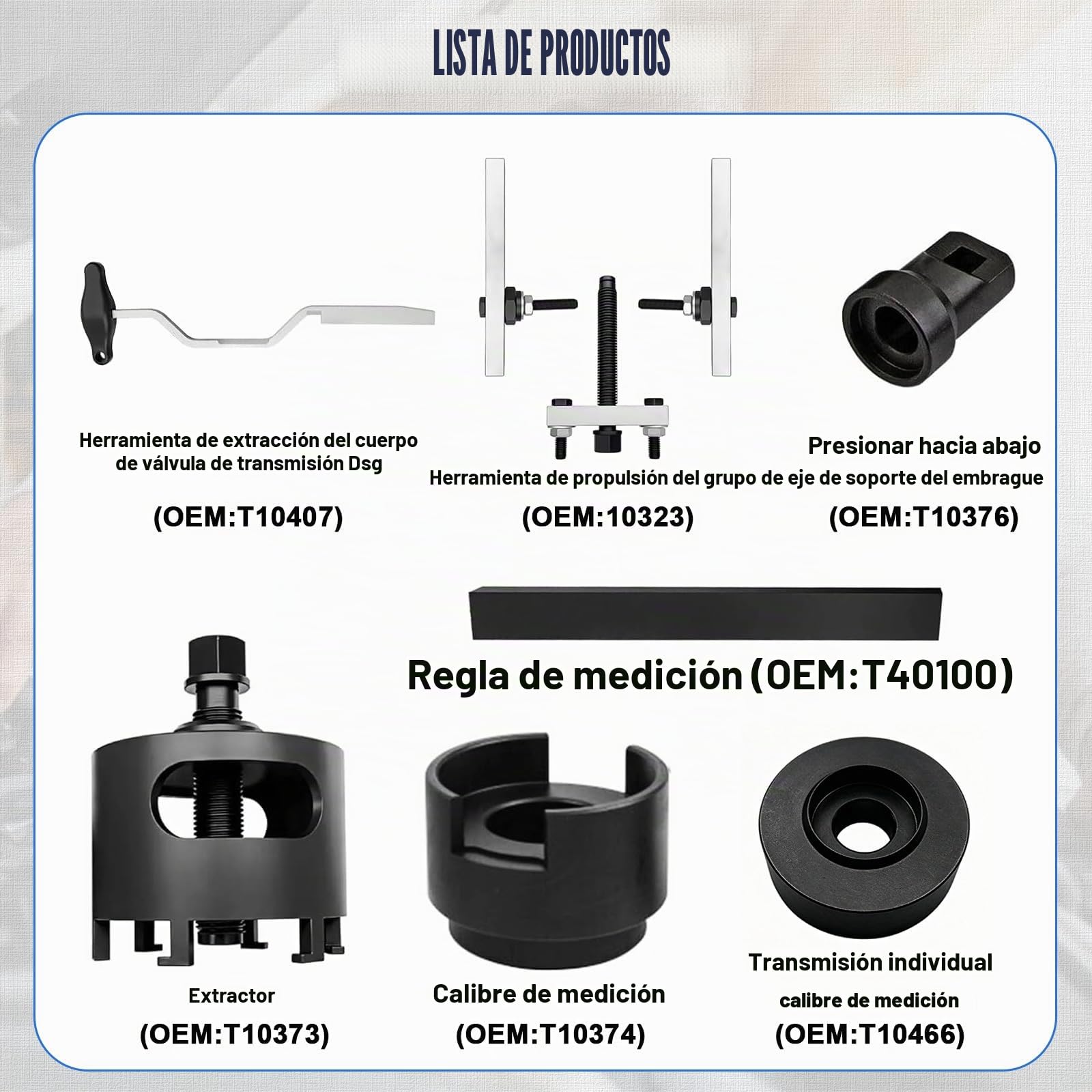 Juego de herramientas para transmisión de doble embrague Compatible con Audi VAG VW 7 velocidades DSG, herramienta de montaje y desmontaje de embrague T10323 T10373 T10376 T40100 T10407 T10466