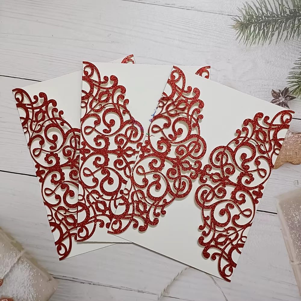 50sets Exquisite Glitter Red birthday party wedding invitation cards 15th quince invitations blessing card