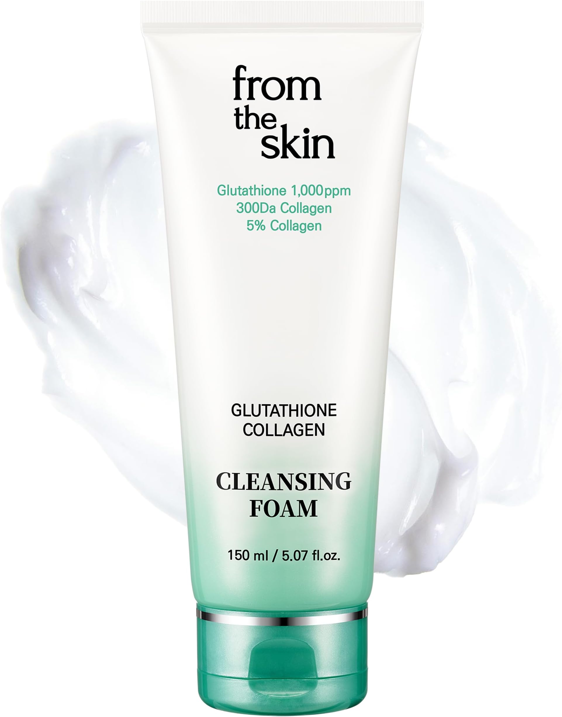 Glutathione Collagen Cleansing Foam - Korean Face Wash, Gentle Facial Cleanser Pore-Clarifying Detox, Hydrates and Revitalizes, For Oily & Dry Skin, Skin-Irritation Formula, 5.3oz.