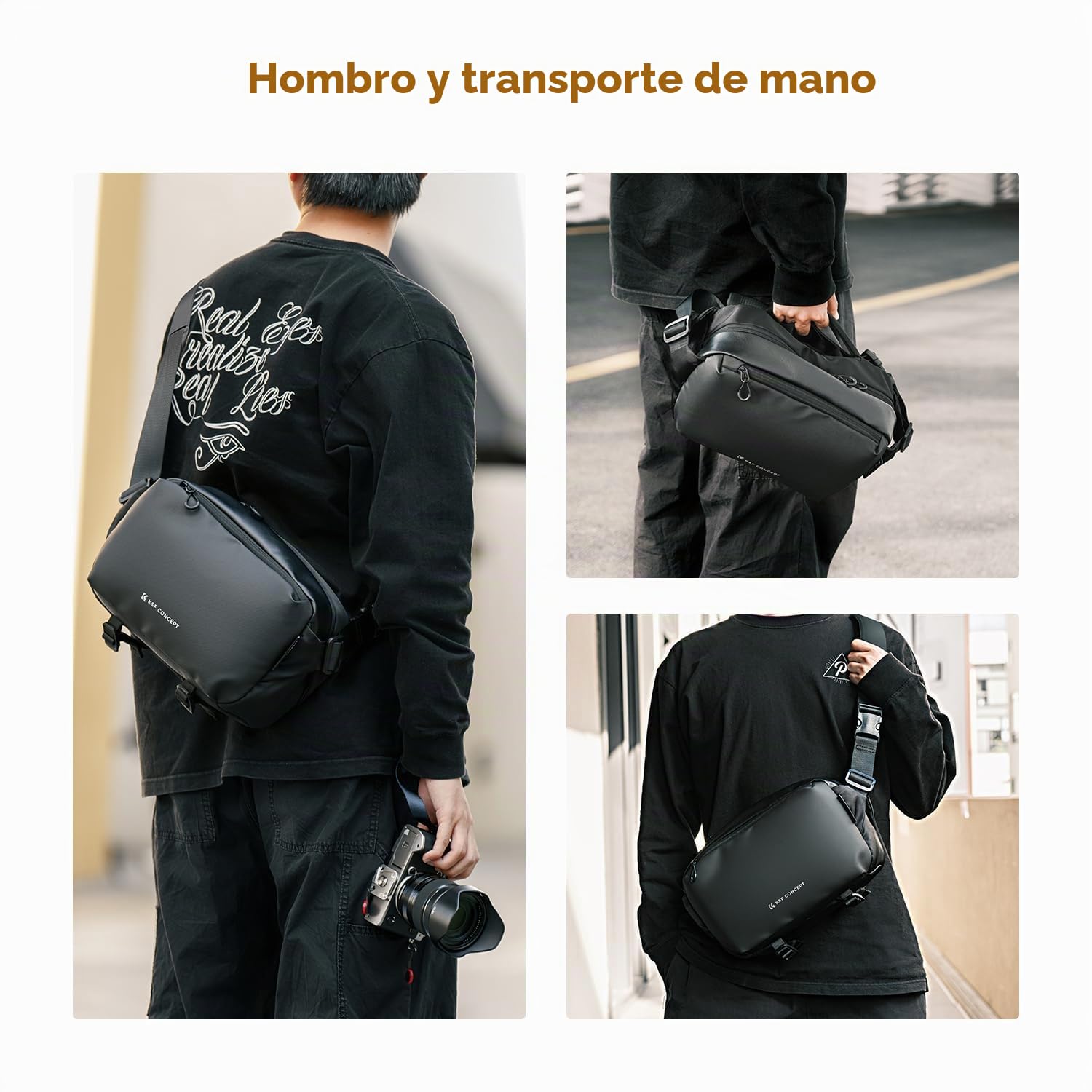 K&F CONCEPT Bolsa Camara Fotografica, Camera Bag, Bolsa Funda Cámara Réflex, Bolso Bandolera Camara Impermeable Resistente, Mochila Sling para Cámara Réflex Digital Compatible con SLR DSLR, Tamaño M