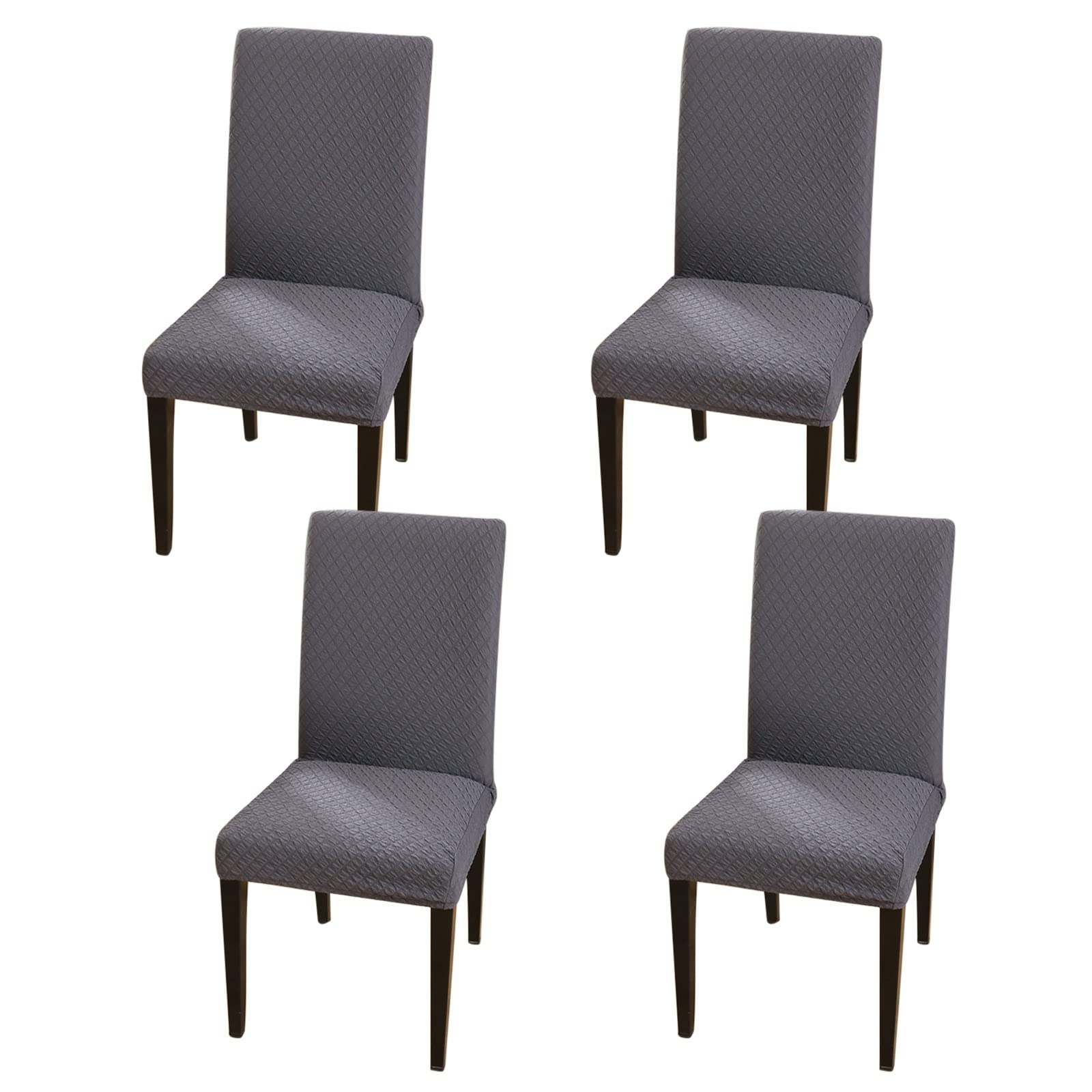 Housses de chaises 4 pièces KnSam gris foncé en seersucker extensible pour salle à manger