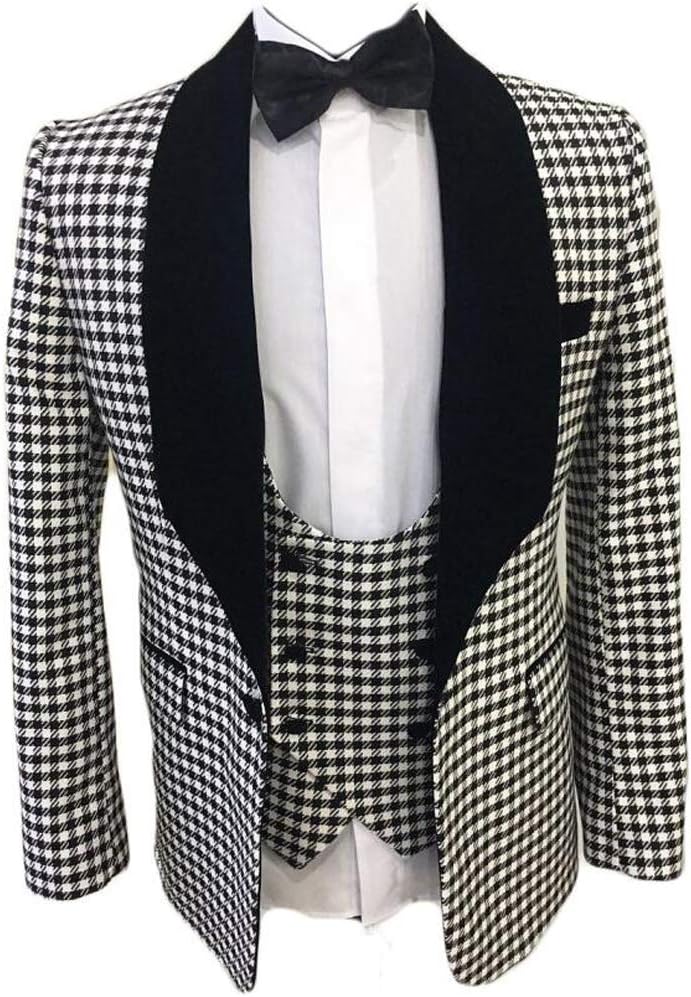 HBDesign Mens 2 Piece 1 Button Houndstooth Jacket+Vest