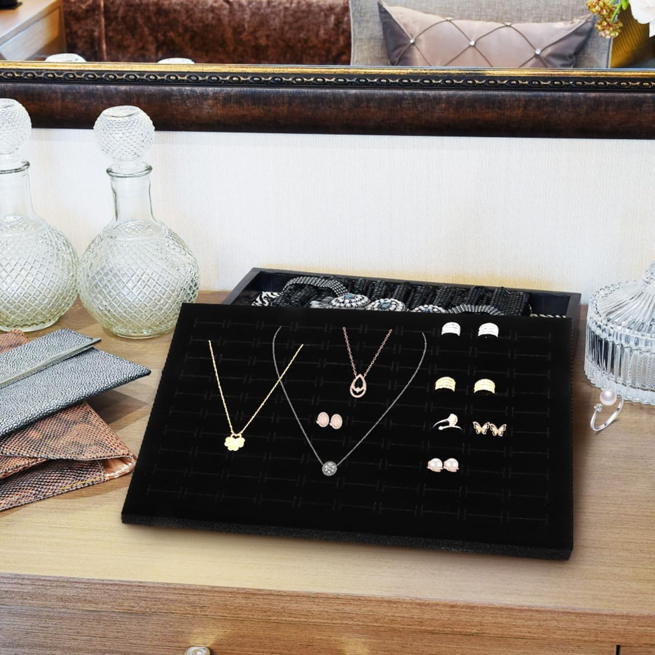Jewelry Box Pads Insert Display Trays with Multiple Slots Soft Sponge Mats for Rings and Earrings Storage Organizer