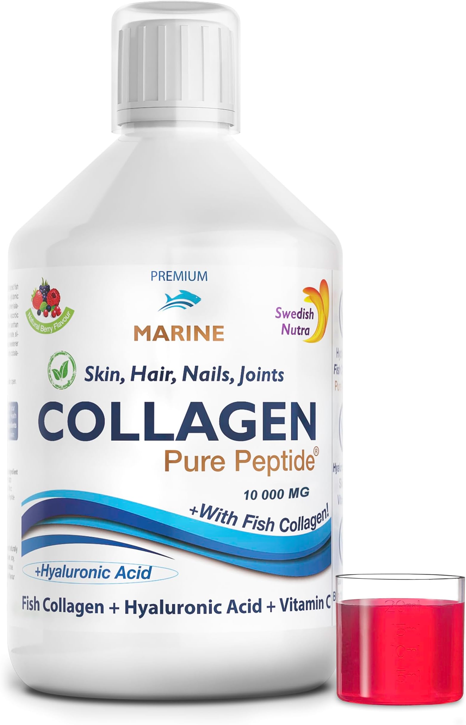 Liquid Marine Collagen 10000mg - Pack of 500ml I Hydrolyzed Collagen Peptides (Type I & III) I Minimize Fine Lines, Wrinkles I Hyaluronic Acid, Biotin, Vitamin C - 20 Day Supply