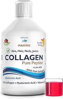 Swedish Nutra - Liquid Marine Collagen 10000mg - Pack of 500ml I Hydrolyzed Collagen Peptides (Type I & III) I Minimize Fine Lines, Wrinkles I Hyaluronic Acid, Biotin, Vitamin C - 20 Day Supply