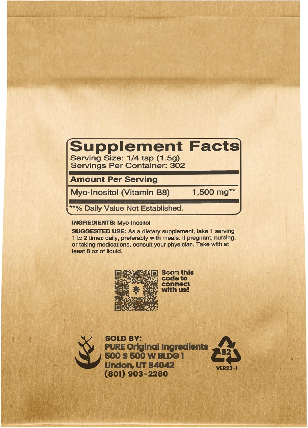 Pure Original Ingredients Inositol (Vitamin B8) Powder (1 lb) Always Pure, No Fillers Or Additives