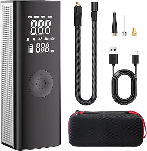 FLYKID Inflador de neumáticos, compresor de aire portátil, bomba de aire inalámbrica rápida 5X para neumáticos de automóvil con batería potente,