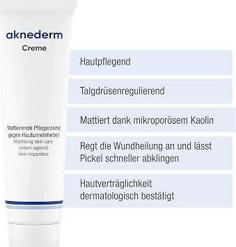 aknederm Creme 30g - mattierende Gesichtscreme gegen Pickel & unreine Haut - talgregulierende Feuchtigkeitscreme für ein ebenmäßiges Hautbild - Anti Pickel mit Zinkoxid & ohne Parfüm