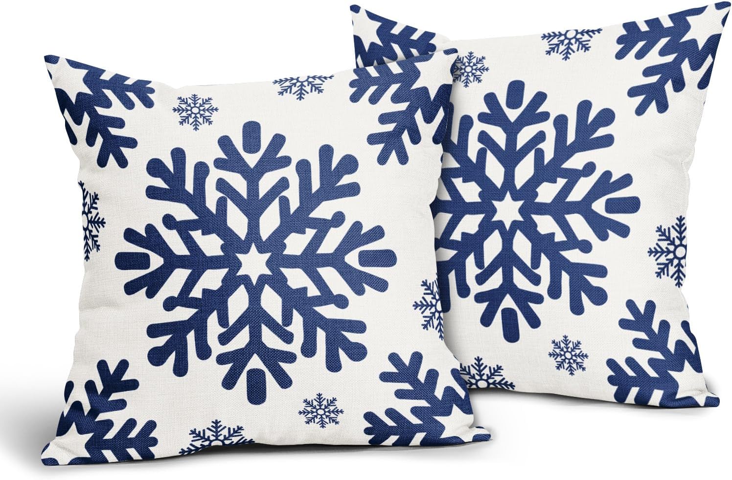 Blue Christmas Pillow Covers 24x24 Inch Set of 2 White Xmas Snowflakes Rustic Winter Themed Decorative Throw Pillow Cases Outdoor Linen Cushion Covers Seasonal Farmhouse Sofa Couch Bed Decor