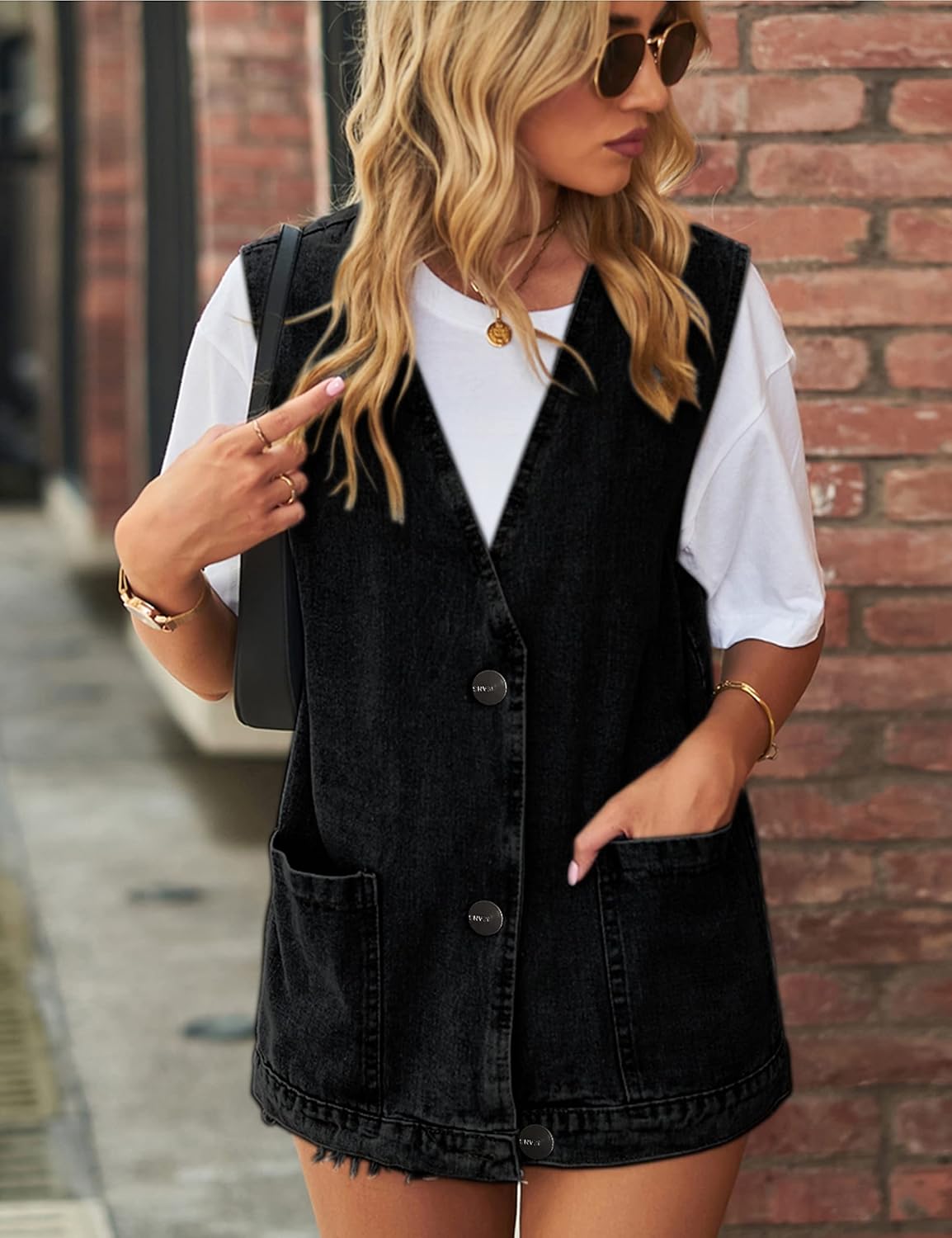 Womens Oversized Sleeveless Jean Denim Jacket Button Down Vest Top for Women Summer Waistcoat Jeans Vests Tops - Image 6