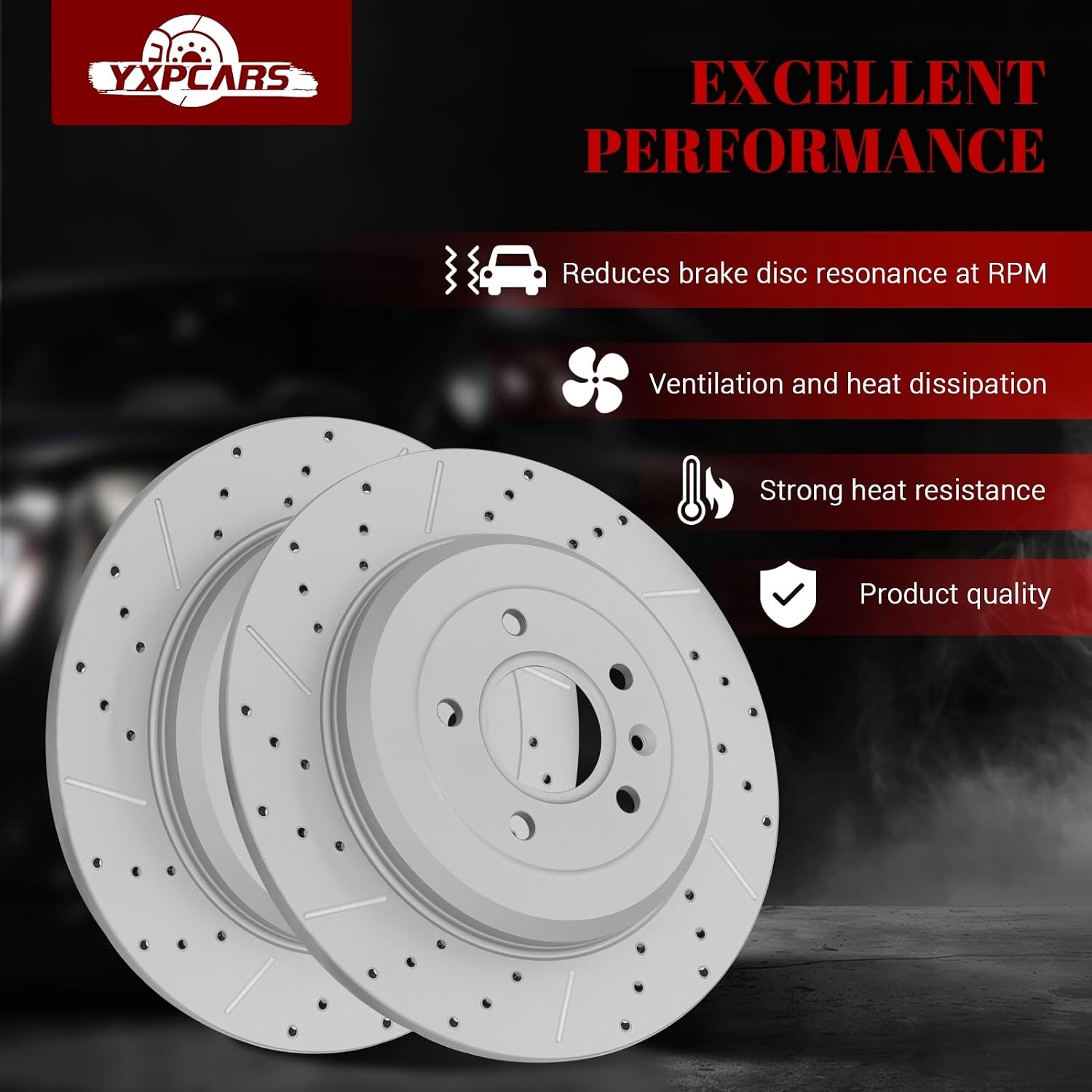 Front & Rear Drilled Slotted Rotors and Ceramic Disc Brake Pads Kit for Ford Explorer 2011-2012/ Flex 2009-2011/ Taurus 2010-2014 2016 2017 2018 2019 Limited/SE/SEL, for Lincoln MKS 2011-2012/ MKT