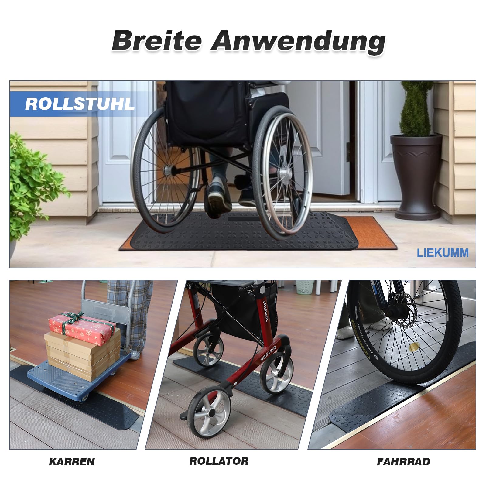 LIEKUMM Gummi Türschwellenrampe 2,5 cm Höhe, rutschfeste Rollstuhlrampe mit Polarstern-Muster, 1000 kg Tragkraft Rollstuhlrampe für Türöffnungen, Stufen, Bordsteine, Scooter, Kinderwagen, Motorrad