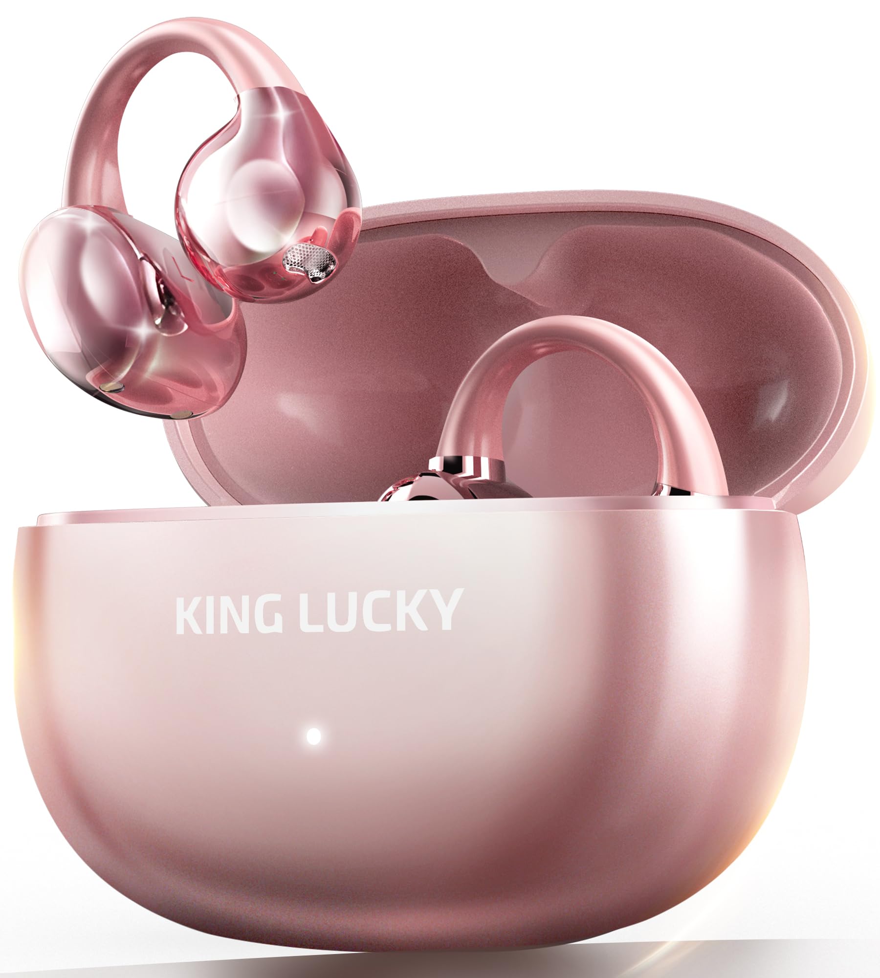 King Lucky Open Ear Earbuds Clip-On Bluetooth 6.0 Wireless Headphones with Mic, 50H Playtime, ENC Clear Calls, IPX5 Waterproof, Comfortable for Small Ears Sports Gaming (Pink, Standard)