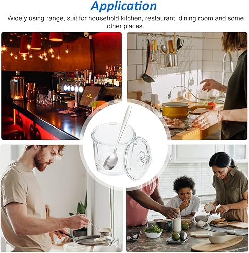 Miniatura 9 de Hemoton Juego de 2 azucareros clásicos de vidrio transparente con tapa para servir, olla de sal, pimienta, tarro de almacenamiento, dispensador de