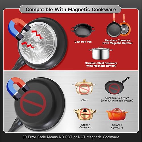 Miniatura 3 de Placa de cocción de inducción portátil de 1800 W con 20 ajustes de temperaturapotencia, bloqueo para niños y refrigeración turbo - Bobina de sensor
