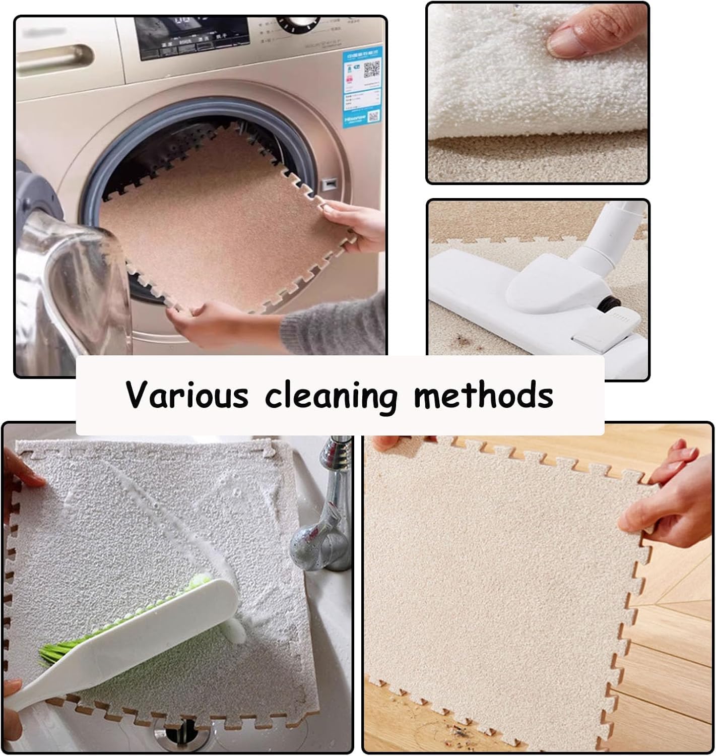 Dalles de Moquette emboîtables - Paquet de 10 pièces, Tapis Puzzle en Mousse de 30 x 30 cm, à Poils Courts, Noirs et Blanc cassé, adaptés aux Maisons, Bureaux, salles de Jeux pour Enfants, f