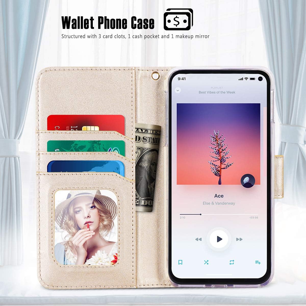 iPhone XS Max (6.5") 2018 Case, Toplive Premium PU Leather Wallet Case with [Makeup Mirror] and Hand Strap for iPhone XS Max (6.5") 2018, Black