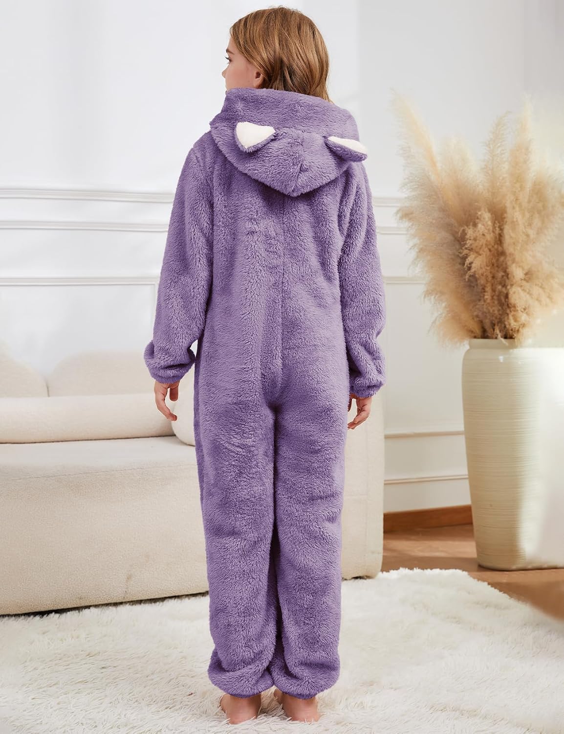 Flygo Girls Fleece Jumpsuits Fuzzy Hooded Onesie Rompers Kids Zip One Piece Romper Costume Warm Winter Clothes 5-14 Years