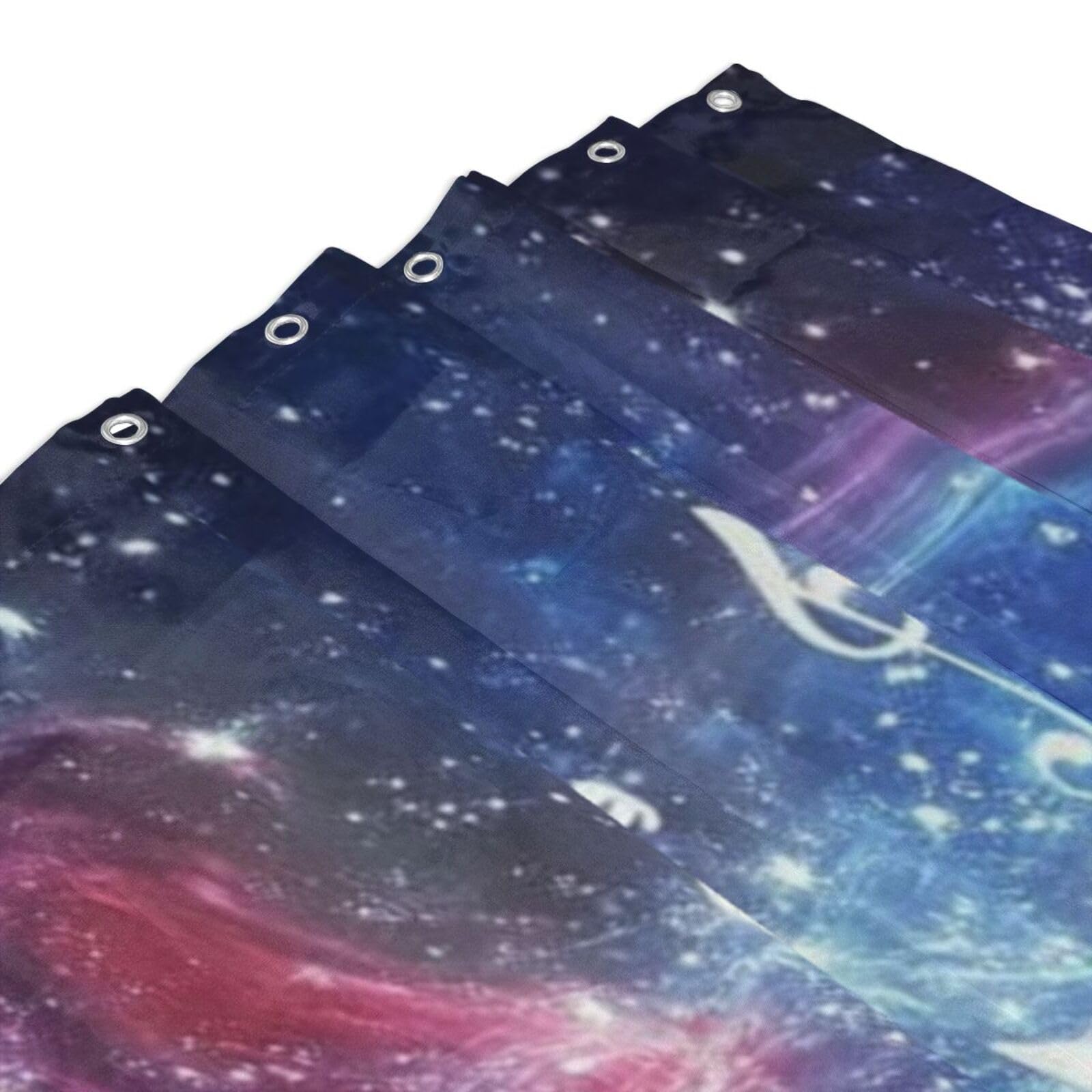 Cortina de ducha con estampado de notas musicales de noche estrellada, 152 x 183 cm, cortina de ducha de tela de poliéster impermeable, decoración de bañera con 12 ganchos, secado rápido, lavable