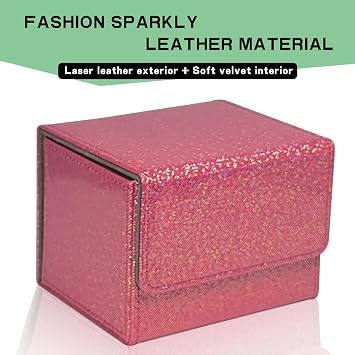 Dmoicols Card Deck Box Holds 100+ Single Lever Cards, Material Card Storage Box with Laser Sparkle Horizontal, MTG Commander Deck Box with 2 Dividers Compatible with TCG CCG Magic (Sparkly Rose Red Point)