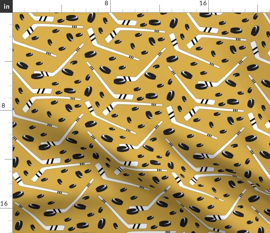 Spoonflower Fabric - Hockey Gold Sports Printed on Petal Signature Cotton Fabric by The Yard - Sewing Quilting Apparel Crafts Decor